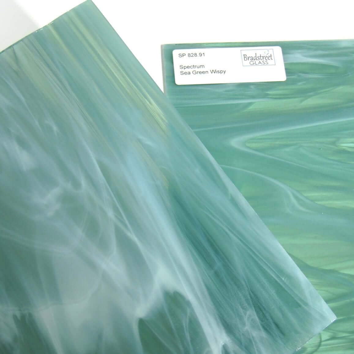 Sea Green White Wispy Stained Glass Sheet Oceanside SF828.91