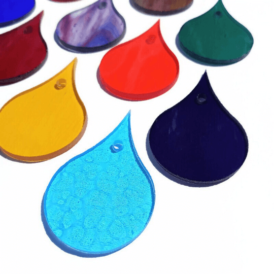 Precut 2.5" Stained Glass Teardrops with Holes Drilled for Hanging, Package of 10