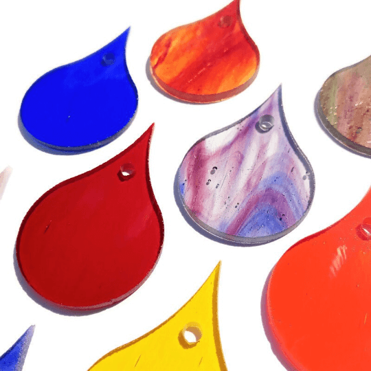 Precut 2.5" Stained Glass Teardrops with Holes Drilled for Hanging, Package of 10
