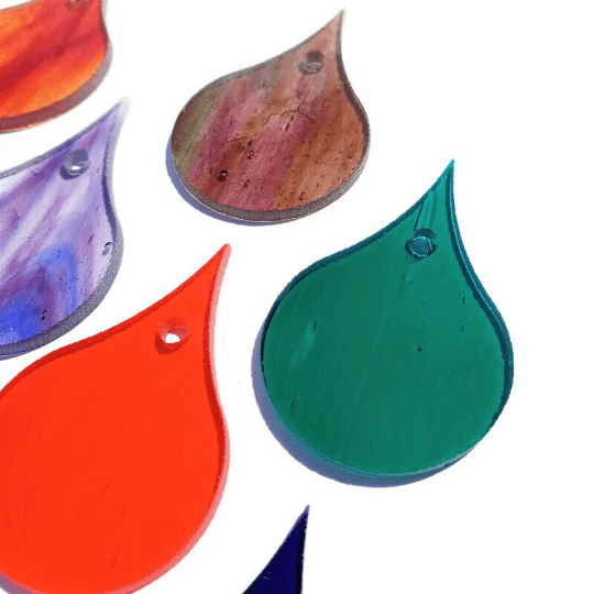 Precut 2.5" Stained Glass Teardrops with Holes Drilled for Hanging, Package of 10