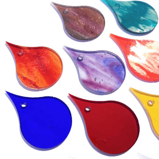 Precut 2.5" Stained Glass Teardrops with Holes Drilled for Hanging, Package of 10