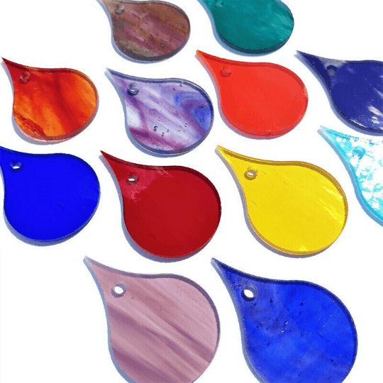 Precut 2.5" Stained Glass Teardrops with Holes Drilled for Hanging, Package of 10