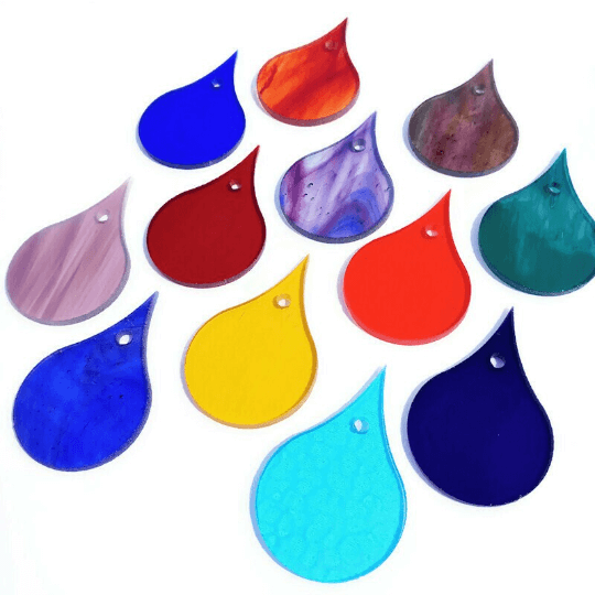Precut 2.5" Stained Glass Teardrops with Holes Drilled for Hanging, Package of 10