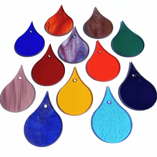 Precut 2.5" Stained Glass Teardrops with Holes Drilled for Hanging, Package of 10