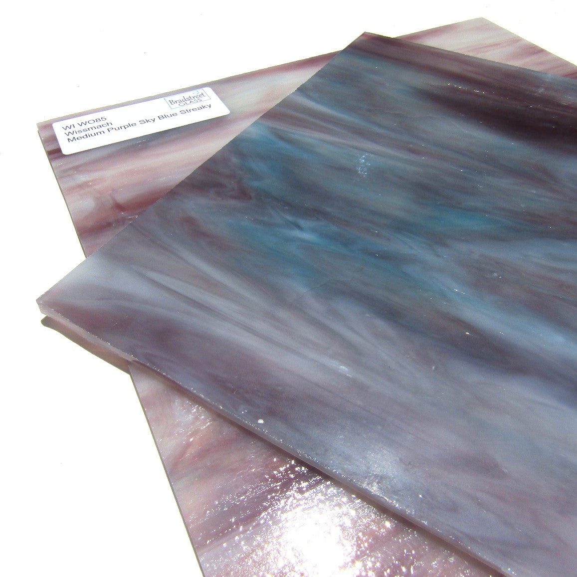 Wissmach WO85 Stained Glass Sheet Medium Purple Sky Blue Streaky