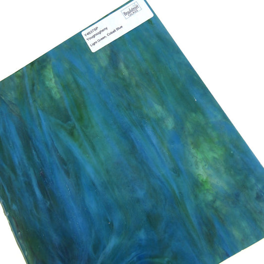 Youghiogheny Y 4637SP Stained Glass Sheet Opaque Mottled Light Green Cobalt Blue
