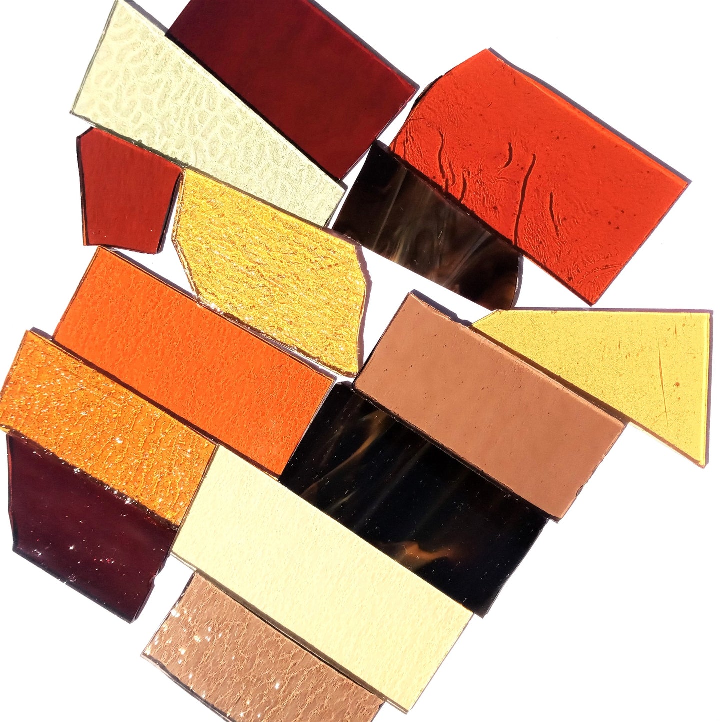 Bradstreet Glass Brown Amber Stained Glass Scraps, Curated 1 lb Package of Reclaimed Shop Scrap Glass in Shades of Brown, Amber