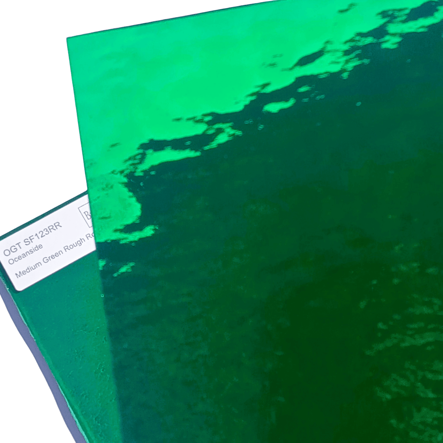 Bradstreet Glass Medium Green Rough Rolled Stained Glass Sheet COE 96 Oceanside SF123RR