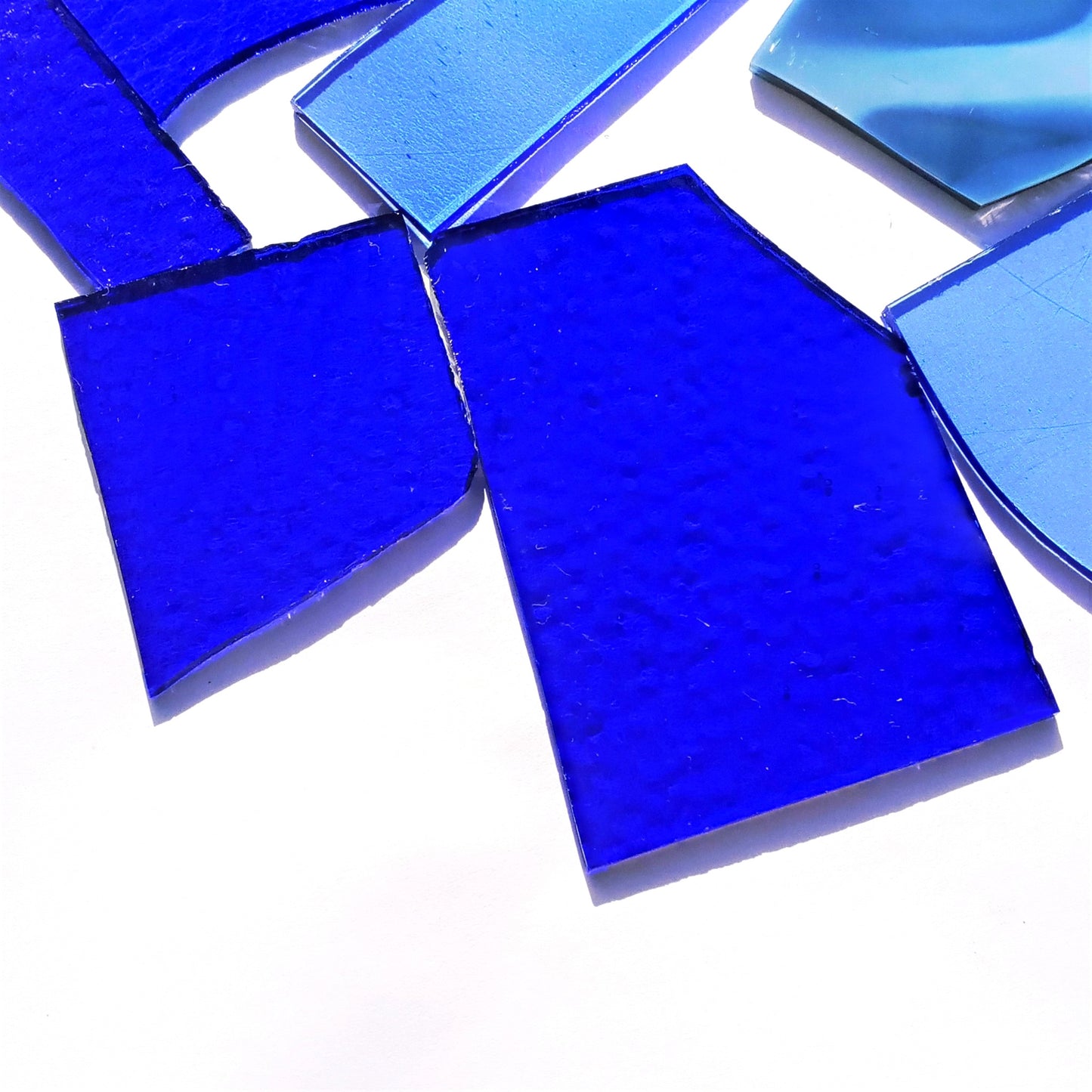 Bradstreet Glass Blue Stained Glass Scraps, Curated 1 lb Package of Reclaimed Shop Scrap Glass in Shades of Blue