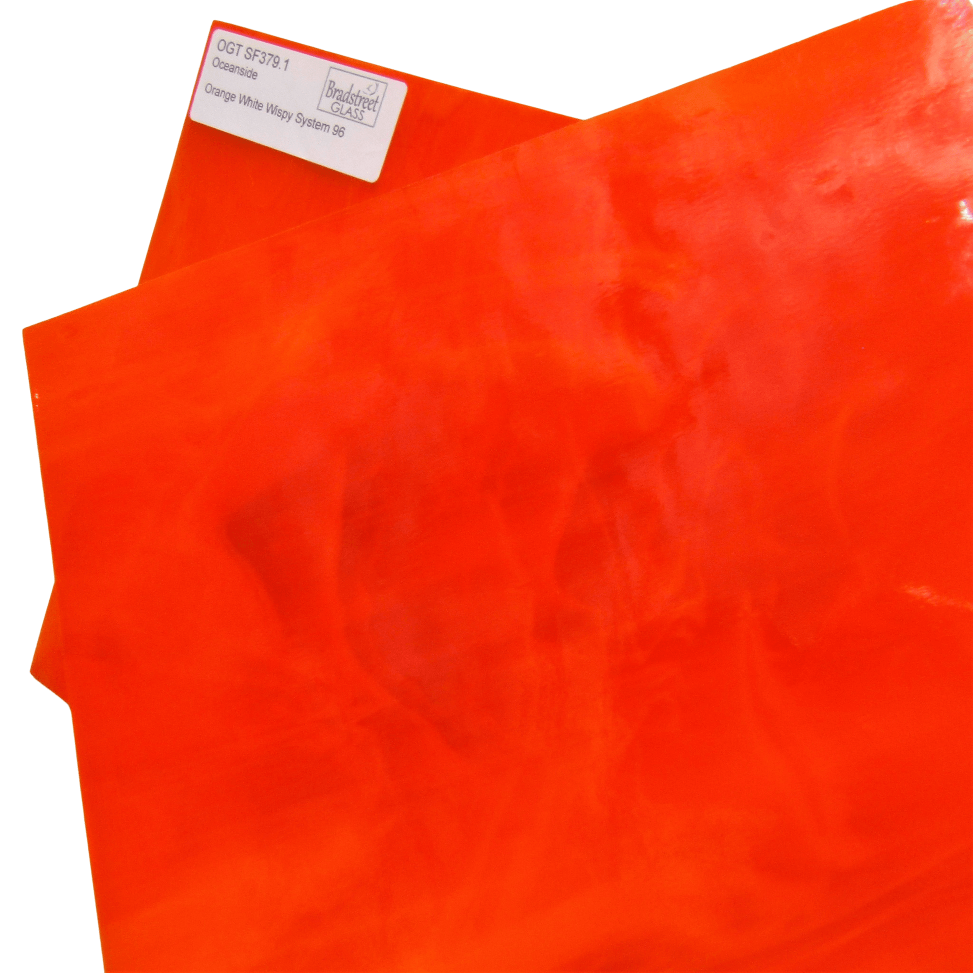Bradstreet Glass Orange and White Wispy Stained Glass Sheet 96 COE Oceanside Fusible SF379.1
