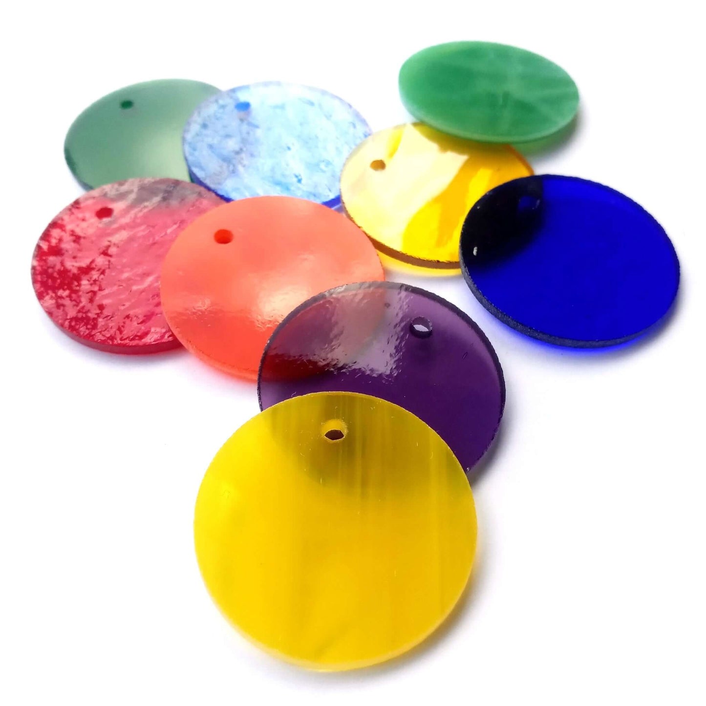 Precut Stained Glass Circles with Holes Drilled for Hanging, 1.5" Glass Circles for Windchimes, Glass Art, Assorted Colors, All Translucent and Wispy Stained Glass