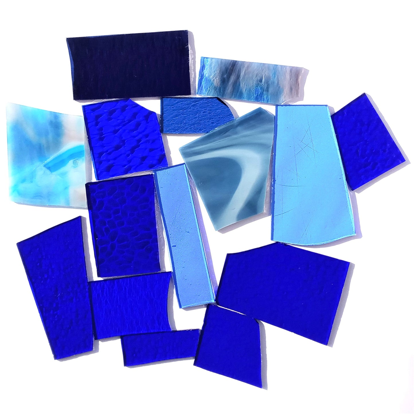 Bradstreet Glass Blue Stained Glass Scraps, Curated 1 lb Package of Reclaimed Shop Scrap Glass in Shades of Blue