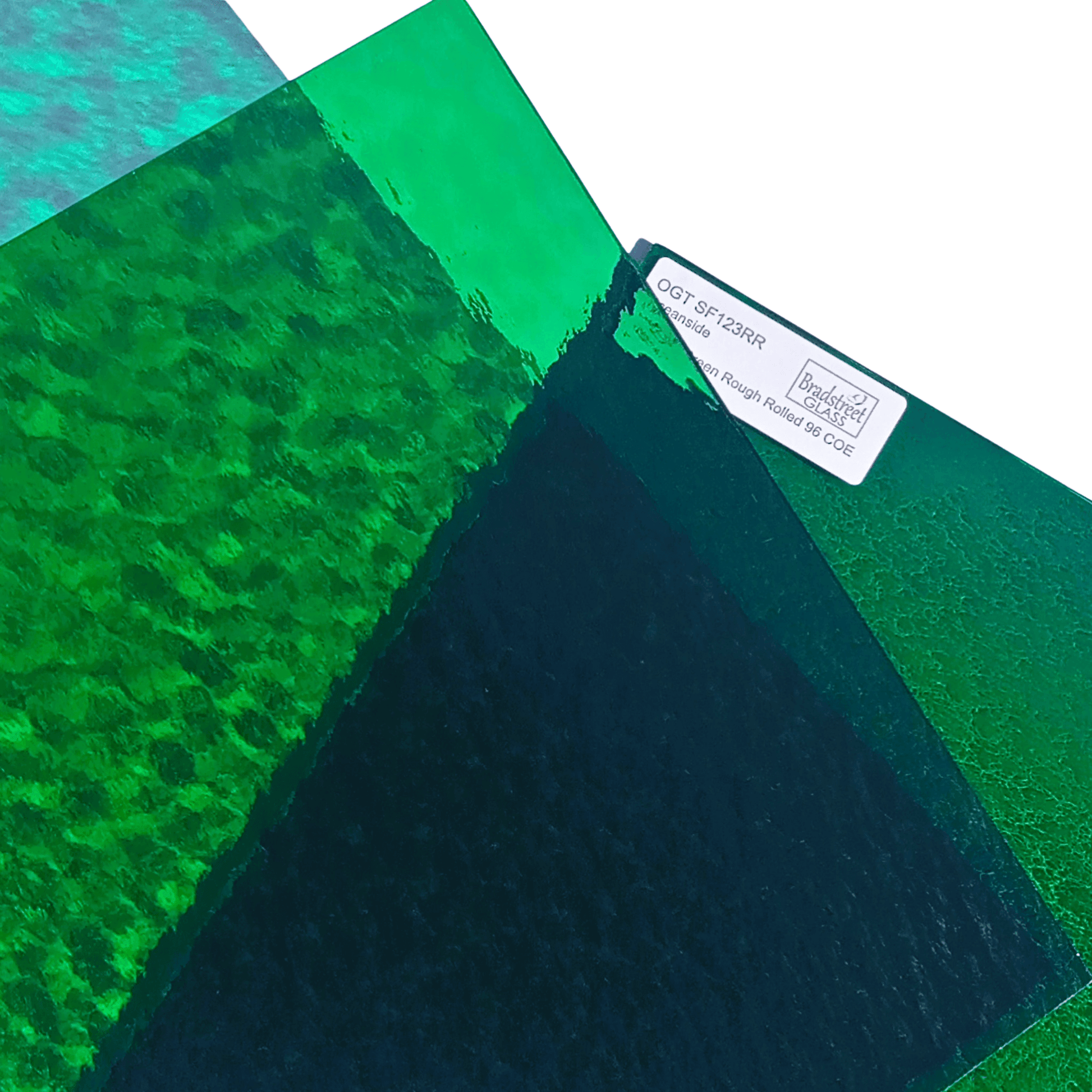 Bradstreet Glass Medium Green Rough Rolled Stained Glass Sheet COE 96 Oceanside SF123RR