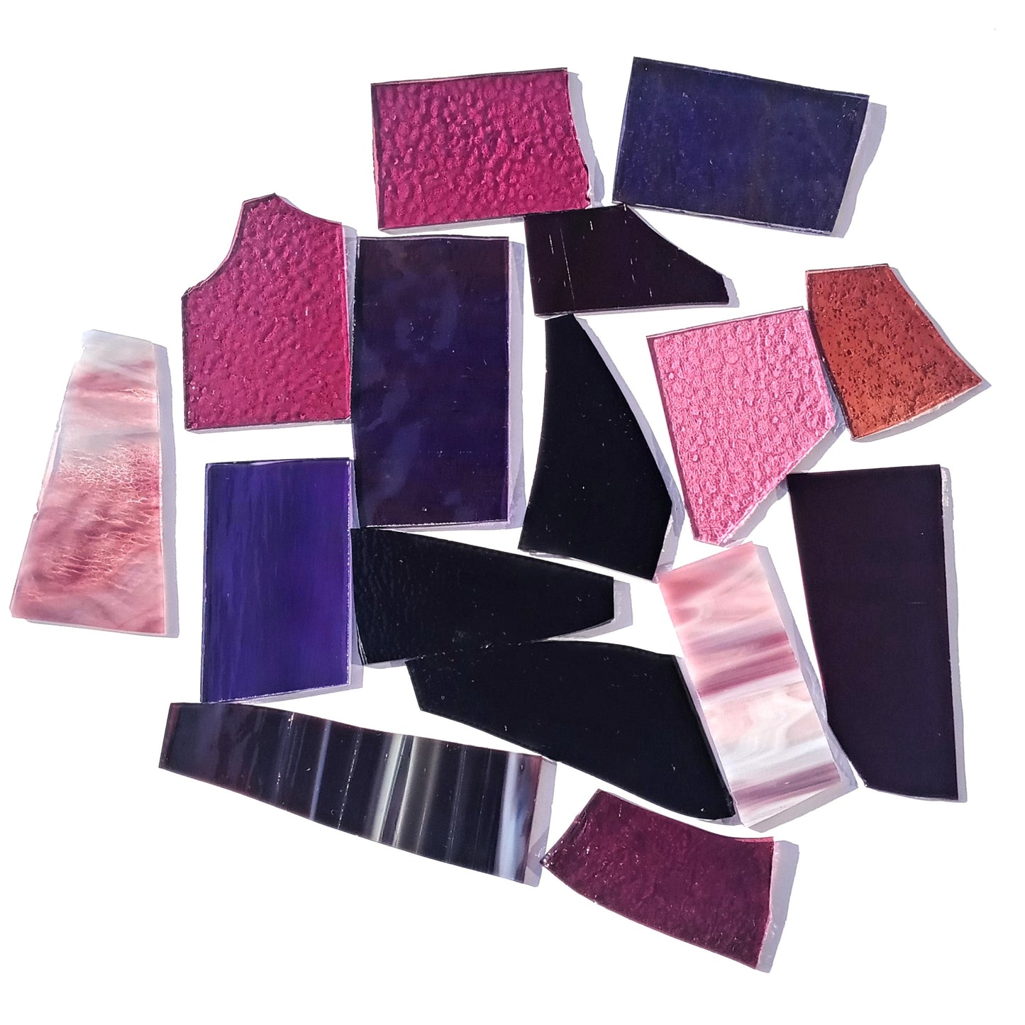 Bradstreet Glass Purple, Plum, Mauve Stained Glass Scraps, Curated 1 lb Package of Reclaimed Shop Scrap Glass in Shades of Purple