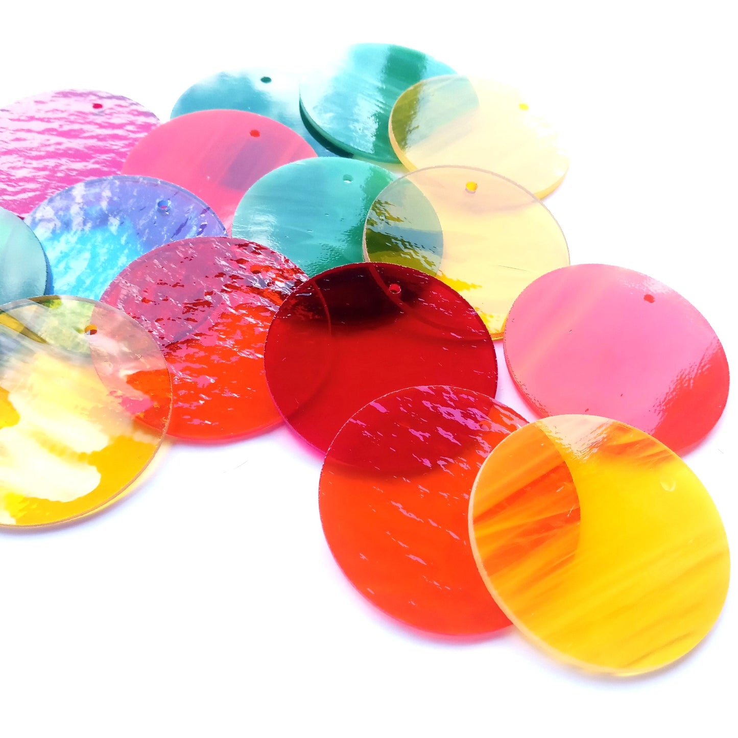 Precut Stained Glass Circles with Holes Drilled for Hanging, 2.5" Glass Circles for Windchimes, Ornaments, Glass Art, Assorted Colors, All Translucent and Wispy Stained Glass