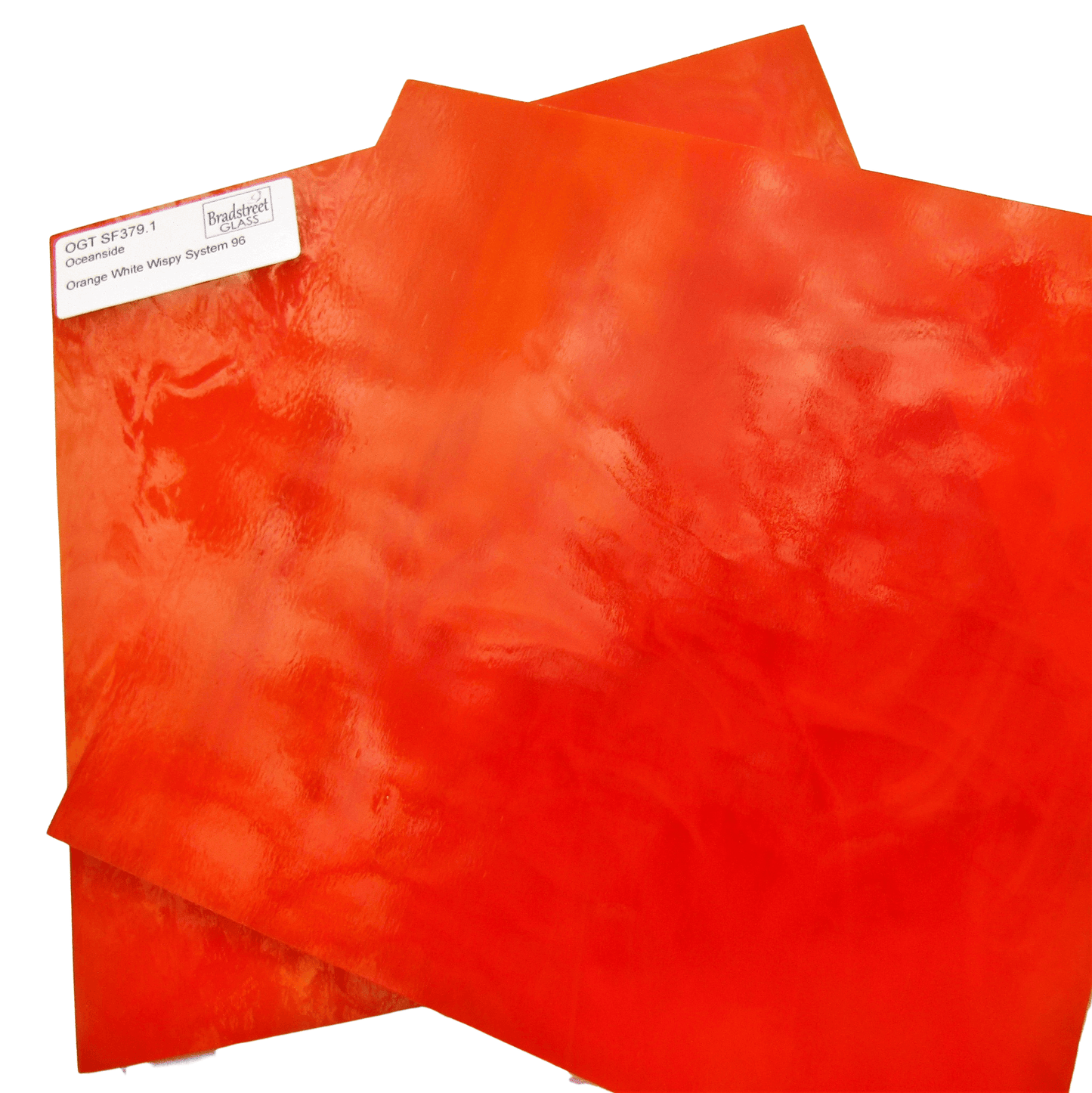 Bradstreet Glass Orange and White Wispy Stained Glass Sheet 96 COE Oceanside Fusible SF379.1