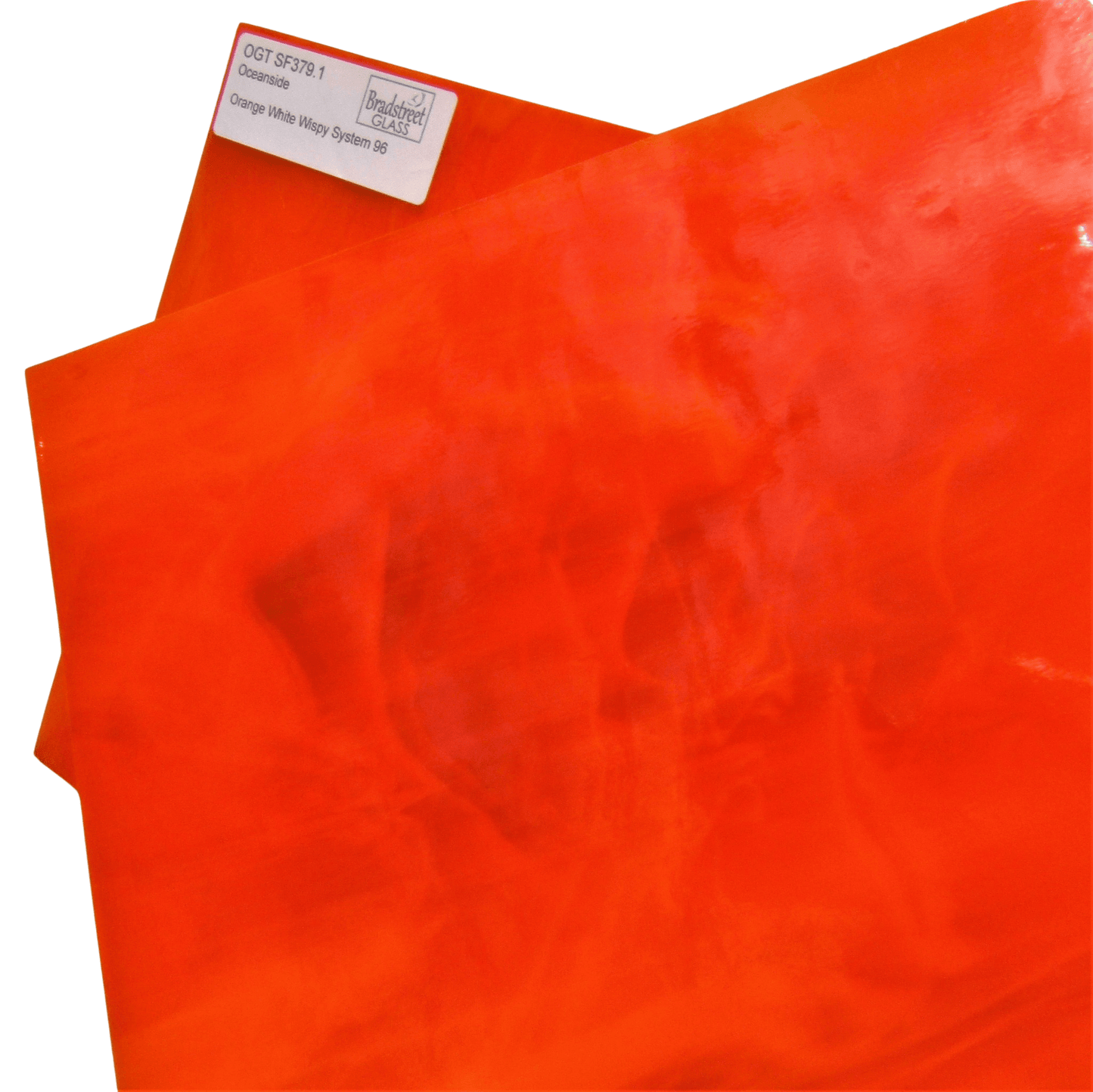 Bradstreet Glass Orange and White Wispy Stained Glass Sheet 96 COE Oceanside Fusible SF379.1