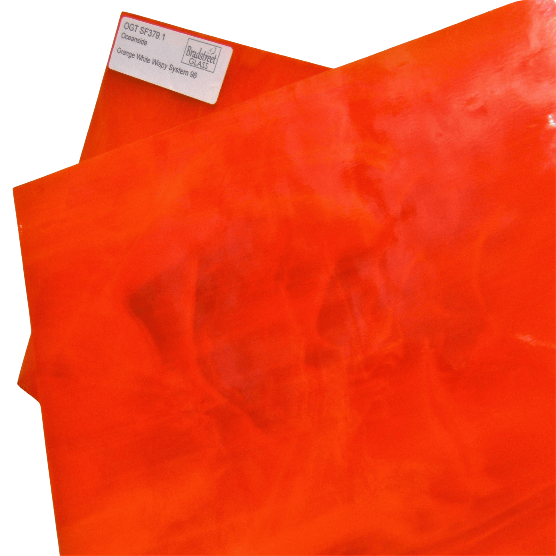 Bradstreet Glass Orange and White Wispy Stained Glass Sheet 96 COE Oceanside Fusible SF379.1