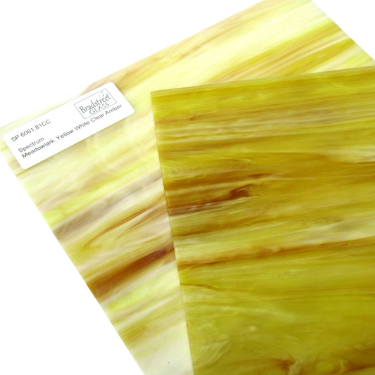 Bradstreet Glass Meadowlark Pearl Opal Fusible Stained Glass Sheet Yellow, Amber 96 COE Oceanside SF6061.81CC