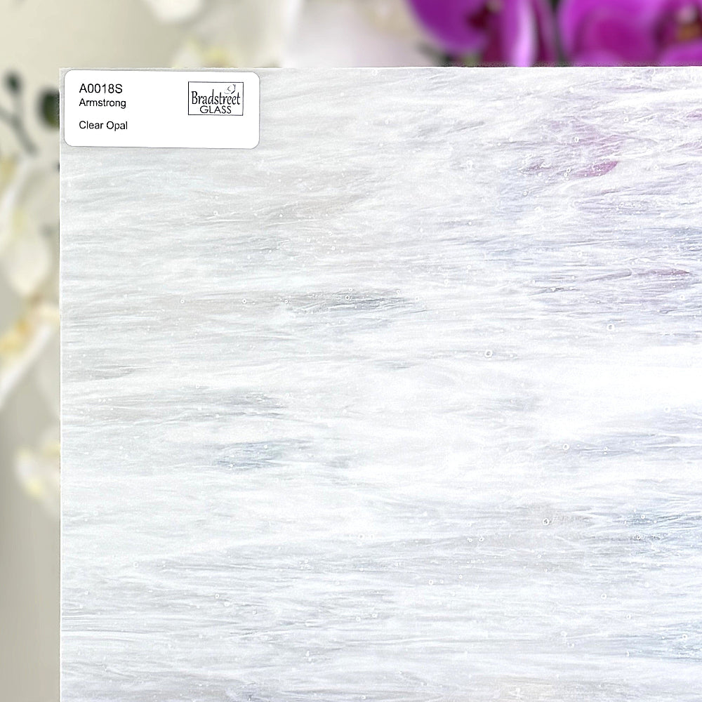 Armstrong 0018S Stained Glass Sheet
Clear Opal: White Opal and Clear streaky art glass for stained glass and mosaics at Bradstreet Glass.