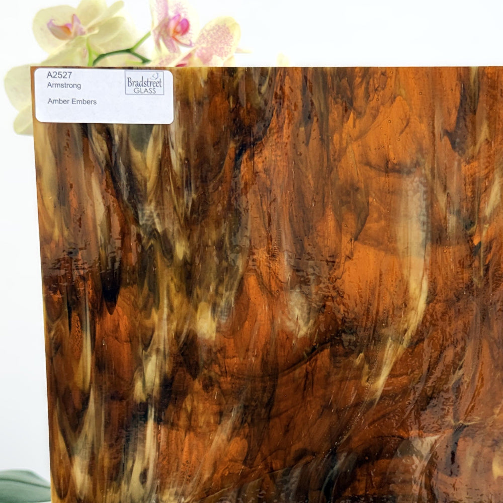 Armstrong 2527 Stained Glass Sheet
Amber Embers: Streaky Brown and Amber art glass at Bradstreet Glass