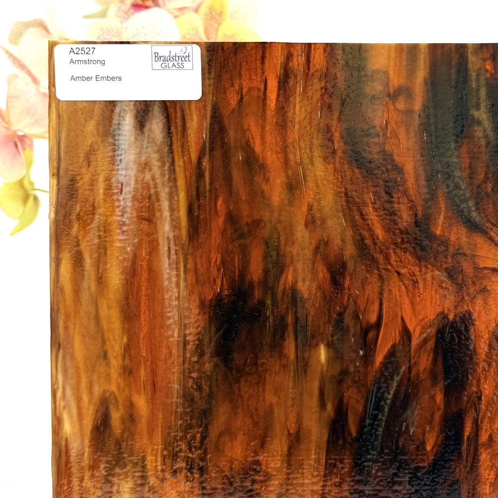 Armstrong 2527 Stained Glass Sheet
Amber Embers: Streaky Brown and Amber art glass at Bradstreet Glass