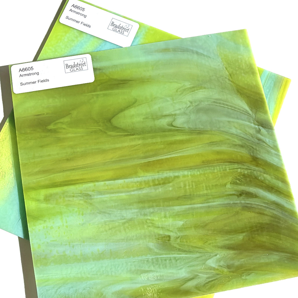 Armstrong 6605 Stained Glass Sheet
Summer Fields: Yellow and Blue Mixed Streaky colored art glass for stained glass and mosaics at Bradstreet Glass.