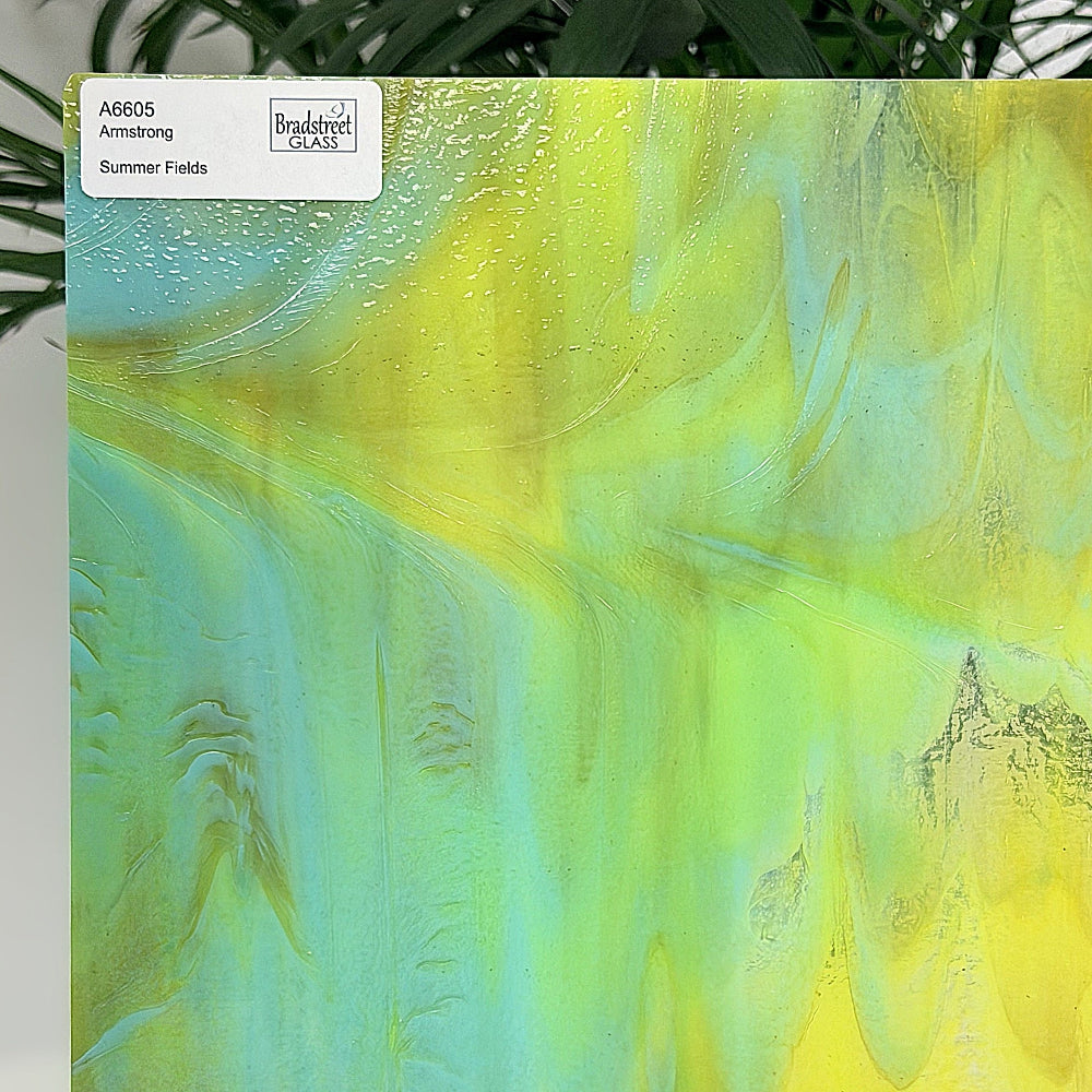 Armstrong 6605 Stained Glass Sheet
Summer Fields: Yellow and Blue Mixed Streaky colored art glass for stained glass and mosaics at Bradstreet Glass.