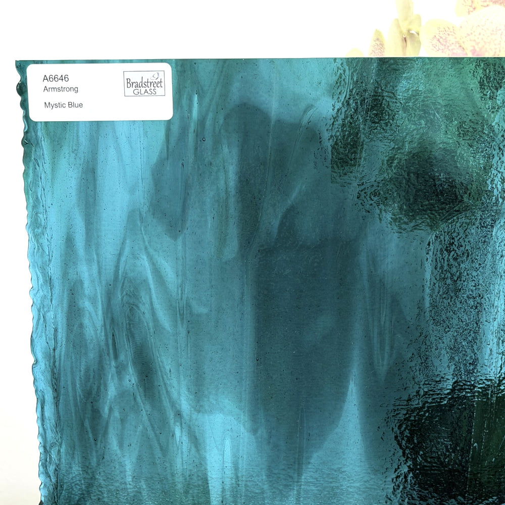 Armstrong 6646 Stained Glass Sheet
Mystic Blue: Wispy Teal Green / Turquoise Aqua Blue art glass at Bradstreet Glass.