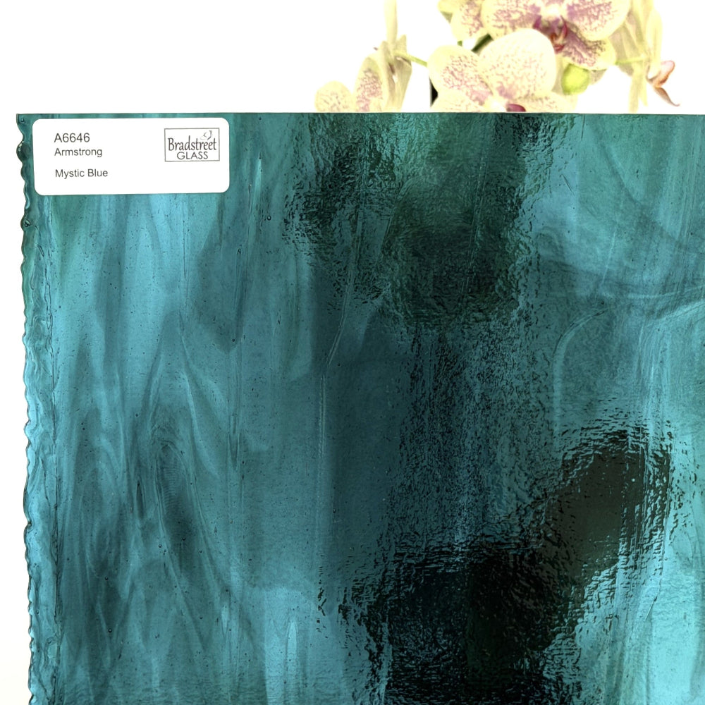 Armstrong 6646 Stained Glass Sheet
Mystic Blue: Wispy Teal Green / Turquoise Aqua Blue art glass at Bradstreet Glass.