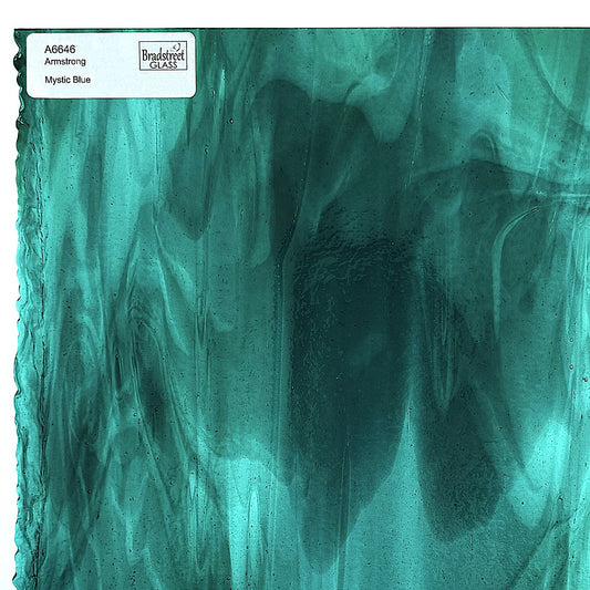 Armstrong 6646 Stained Glass Sheet
Mystic Blue: Wispy Teal Green / Turquoise Aqua Blue art glass at Bradstreet Glass.