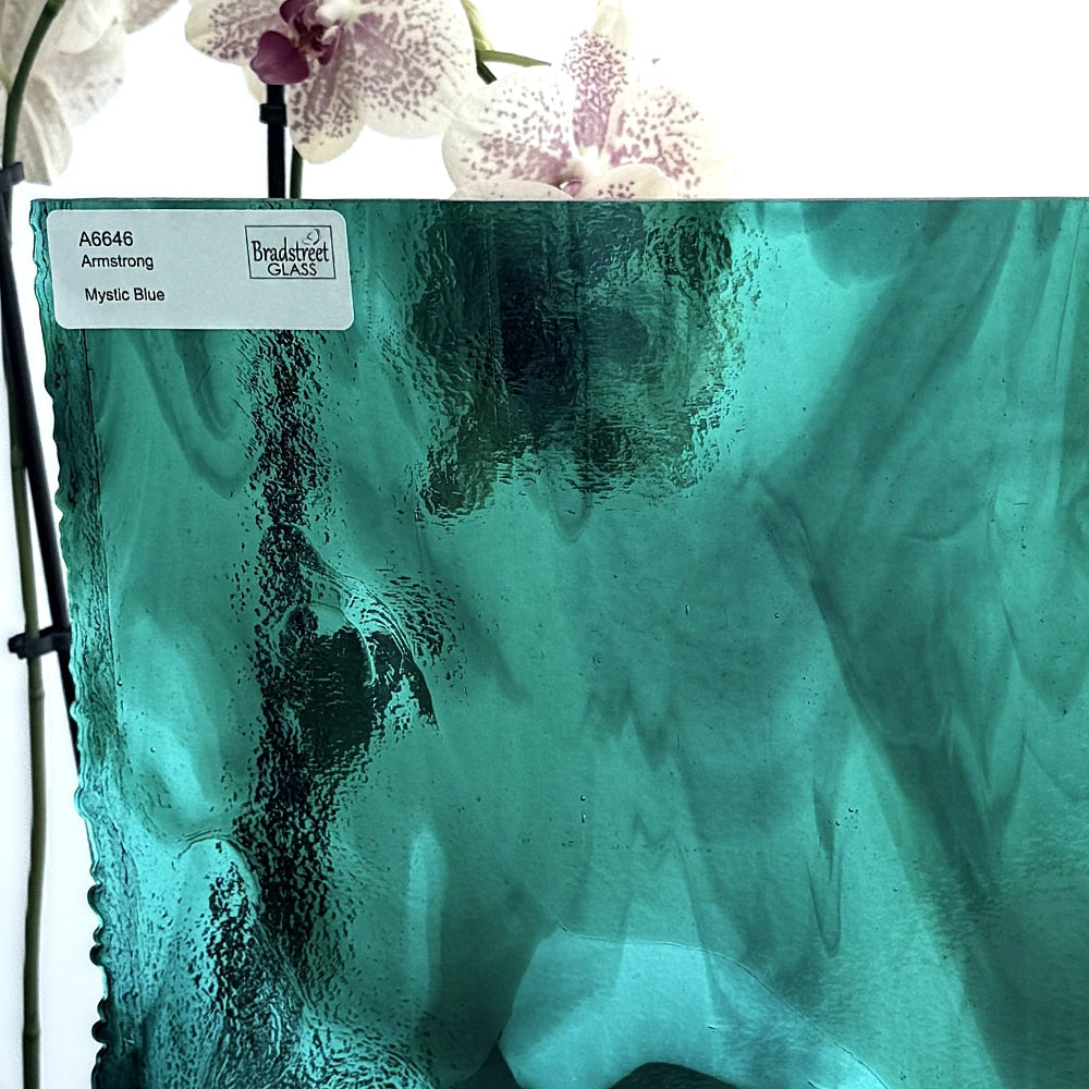 Armstrong 6646 Stained Glass Sheet
Mystic Blue: Wispy Teal Green / Turquoise Aqua Blue art glass at Bradstreet Glass.