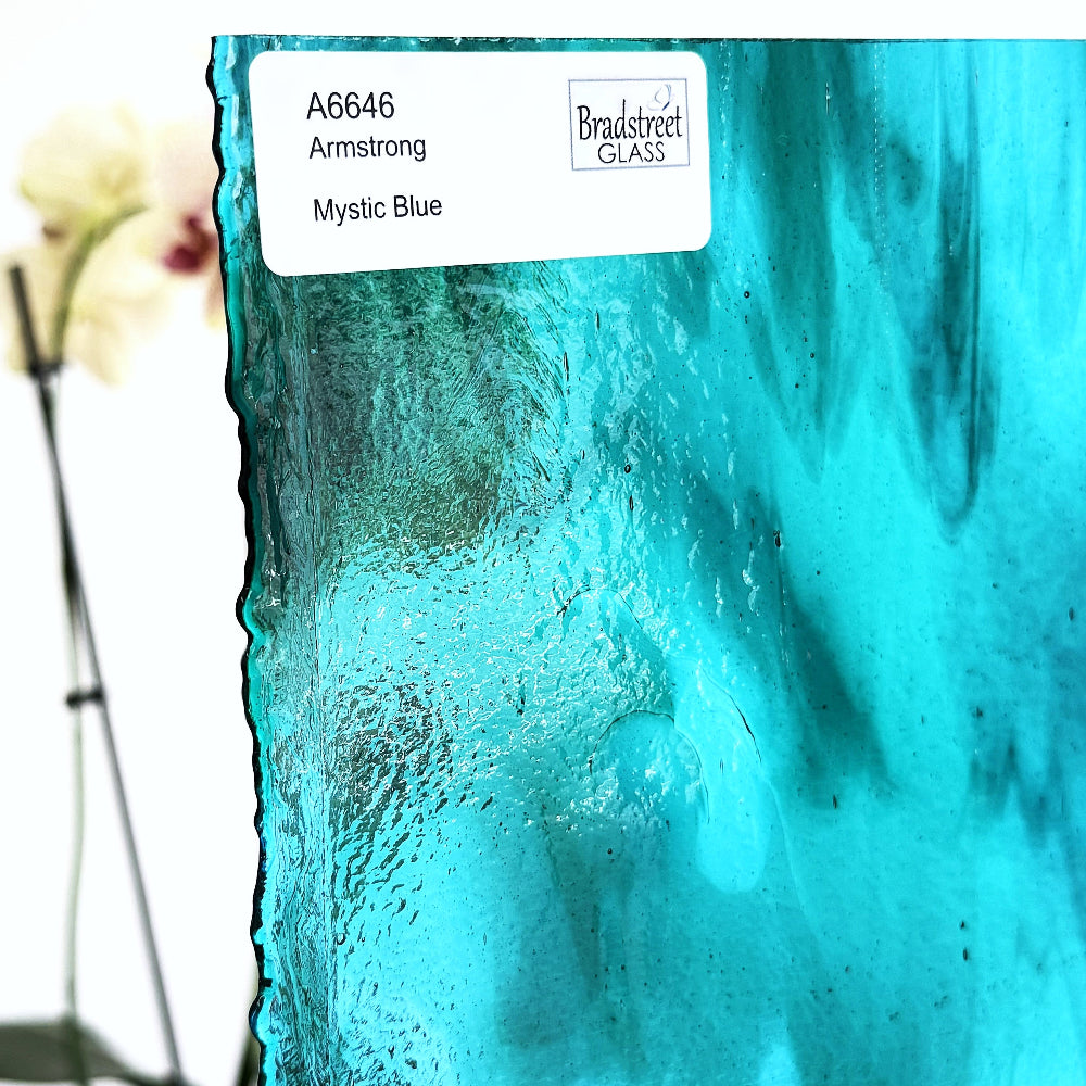 Armstrong 6646 Stained Glass Sheet
Mystic Blue: Wispy Teal Green / Turquoise Aqua Blue art glass at Bradstreet Glass.