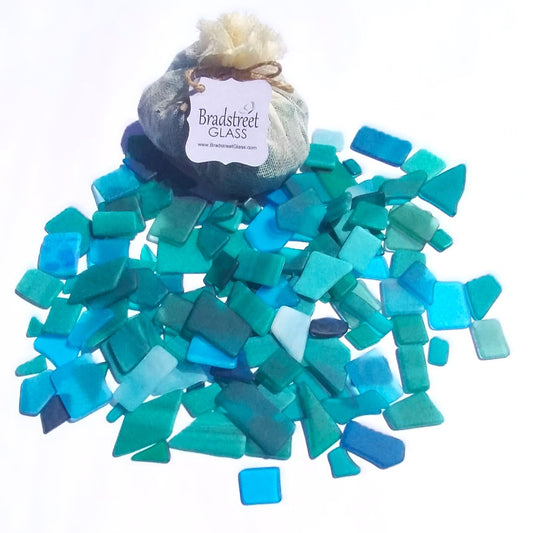 Bradstreet Glass Aqua Blue Teal Green Tumbled Stained Glass 1/2 pound "Sea Glass" in Shades of Teal and Aqua
