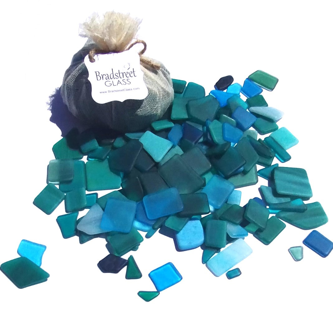 Bradstreet Glass Aqua Blue Teal Green Tumbled Stained Glass 1/2 pound "Sea Glass" in Shades of Teal and Aqua