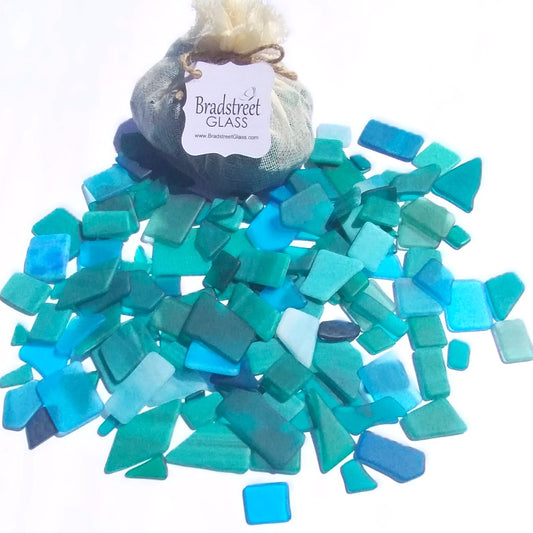 Bradstreet Glass Aqua Blue Teal Green Tumbled Stained Glass 1/2 pound "Sea Glass" in Shades of Teal and Aqua