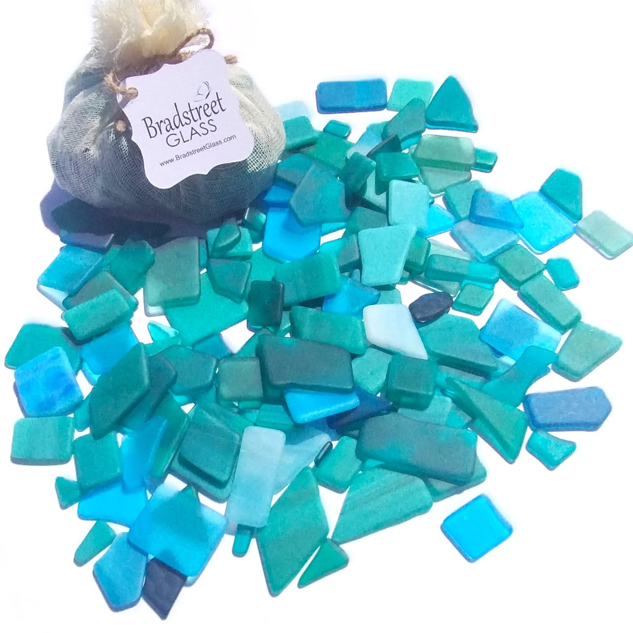 Bradstreet Glass Aqua Blue Teal Green Tumbled Stained Glass 1/2 pound "Sea Glass" in Shades of Teal and Aqua