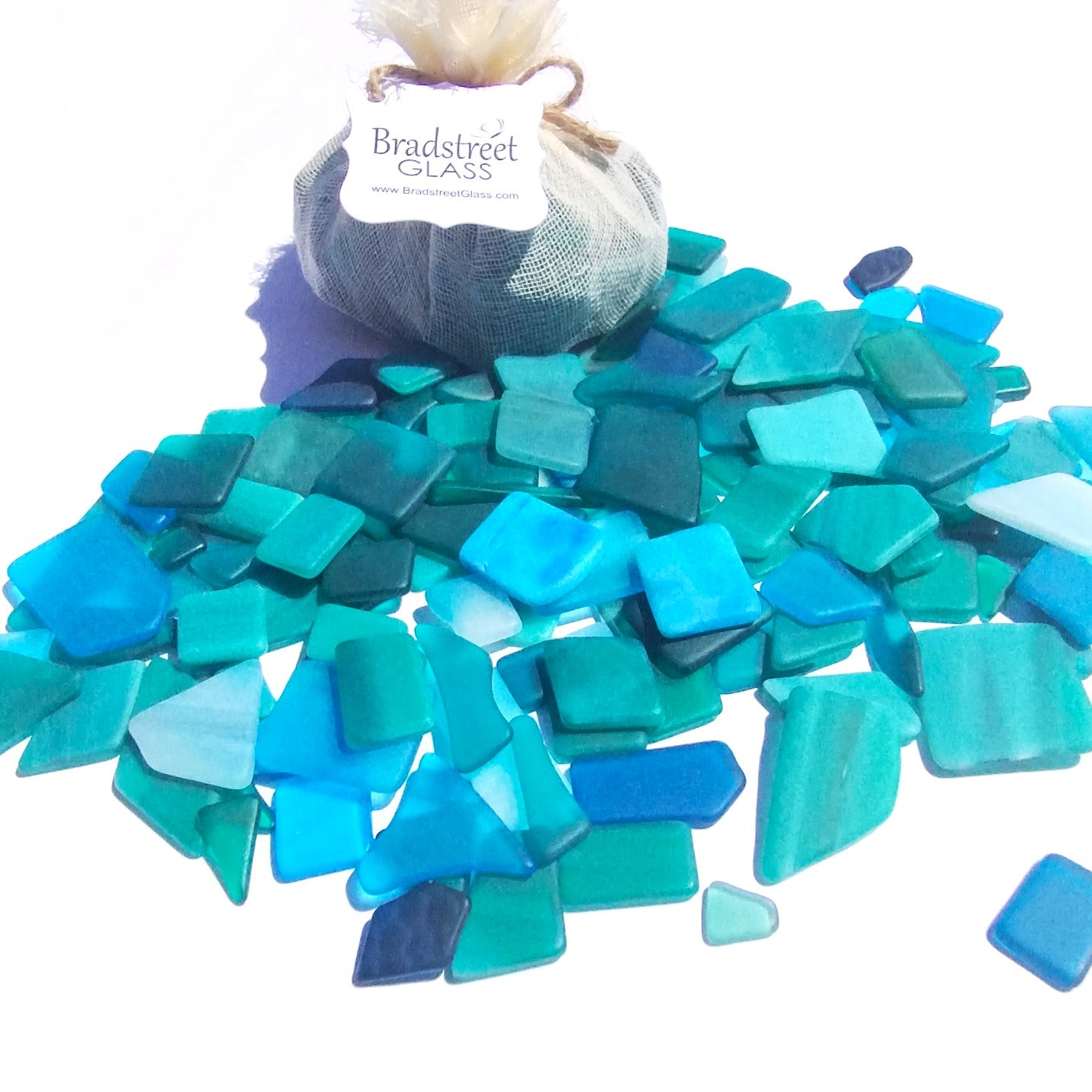 Bradstreet Glass Aqua Blue Teal Green Tumbled Stained Glass 1/2 pound "Sea Glass" in Shades of Teal and Aqua