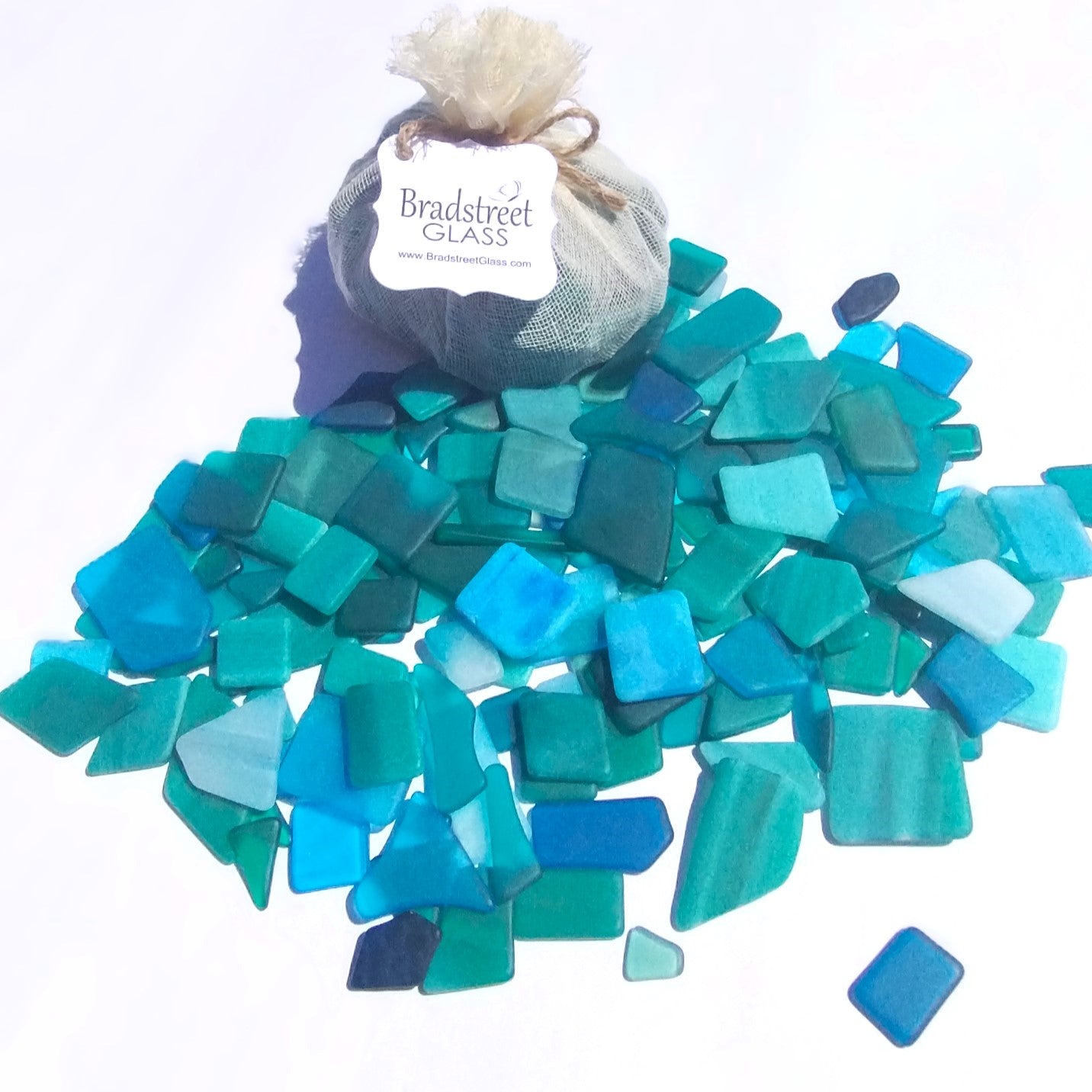 Bradstreet Glass Aqua Blue Teal Green Tumbled Stained Glass 1/2 pound "Sea Glass" in Shades of Teal and Aqua