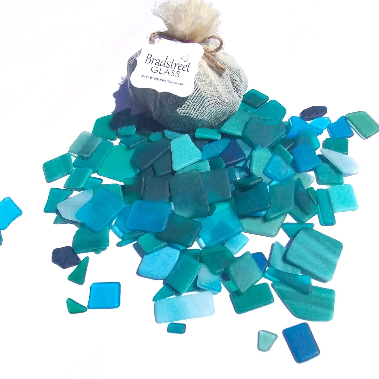 Bradstreet Glass Aqua Blue Teal Green Tumbled Stained Glass 1/2 pound "Sea Glass" in Shades of Teal and Aqua