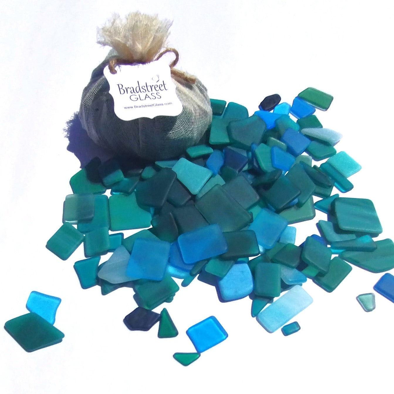 Bradstreet Glass Aqua Blue Teal Green Tumbled Stained Glass 1/2 pound "Sea Glass" in Shades of Teal and Aqua