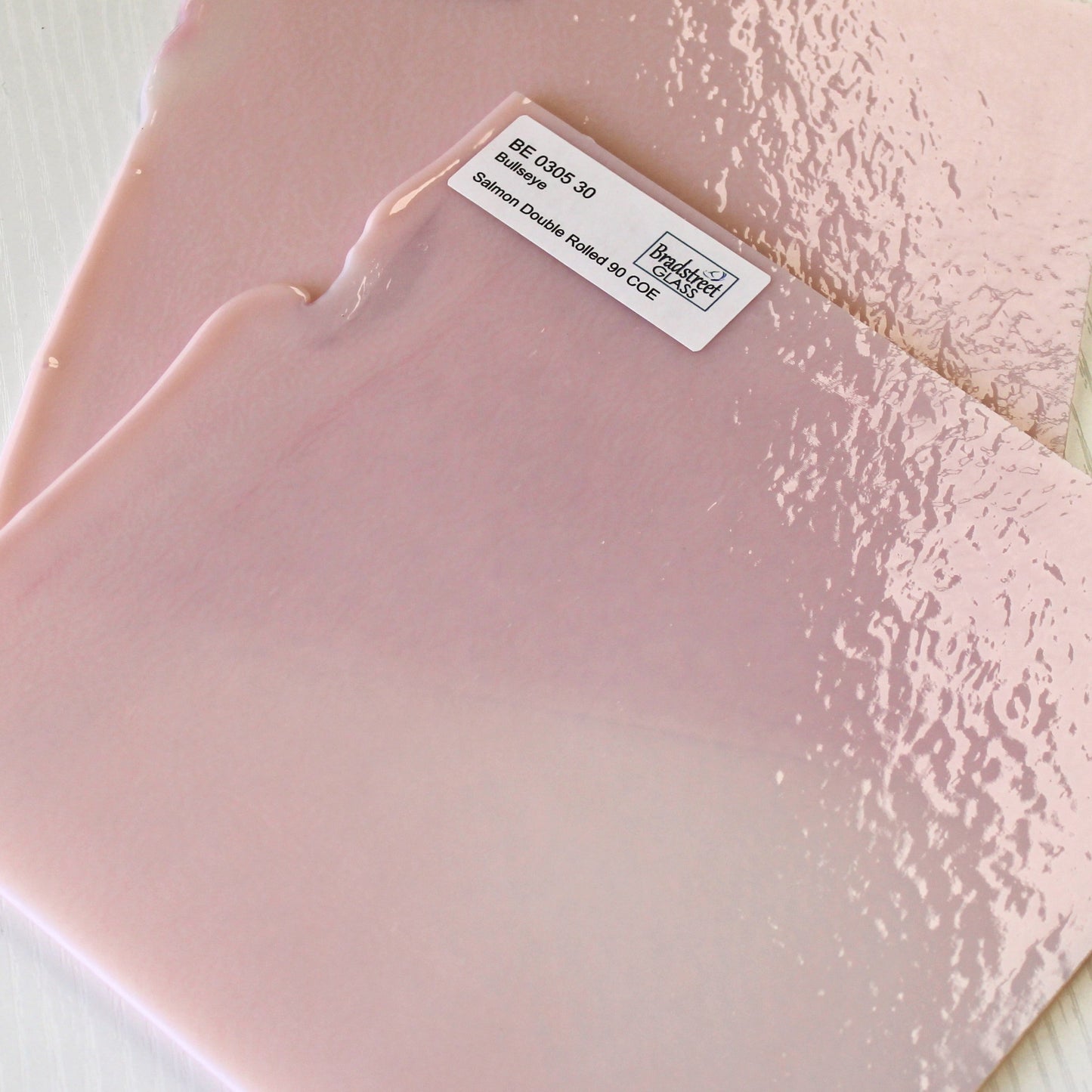 Bullseye 0305 30F Salmon Pink Opal Stained Glass Sheet 90 COE Fusible Opaque Glass for Stained Glass, Mosaics and Fusing, Bradstreet Glass