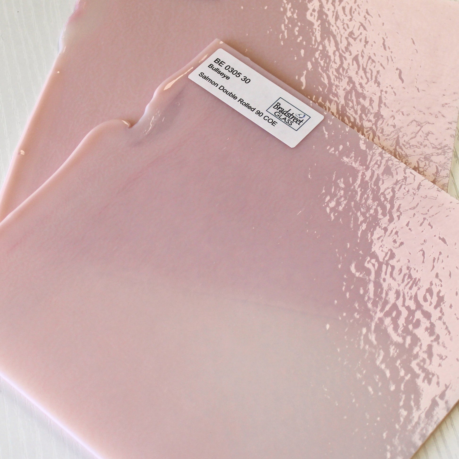 Bullseye 0305 30F Salmon Pink Opal Stained Glass Sheet 90 COE Fusible Opaque Glass for Stained Glass, Mosaics and Fusing, Bradstreet Glass