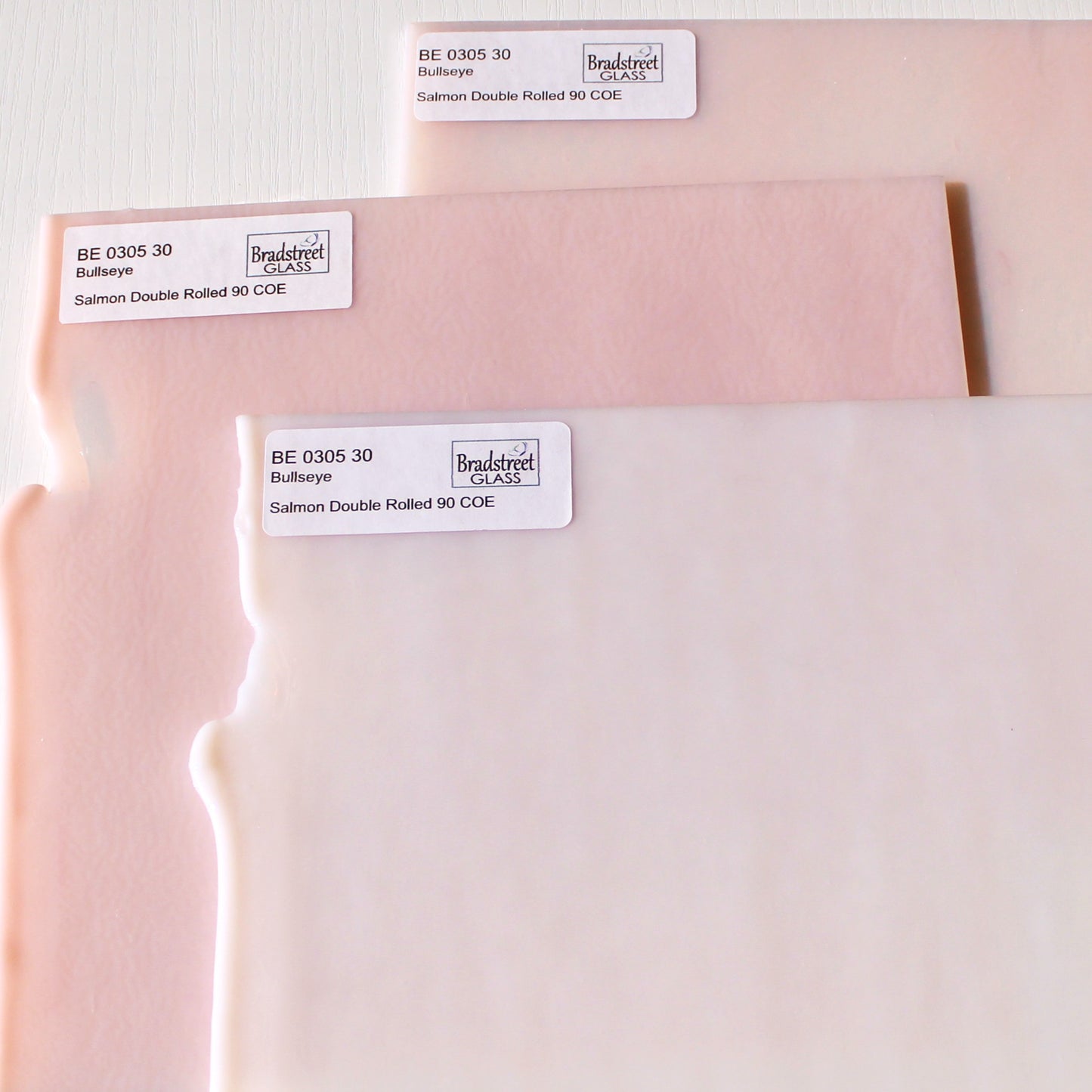 Bullseye 0305 30F Salmon Pink Opal Stained Glass Sheet 90 COE Fusible Opaque Glass for Stained Glass, Mosaics and Fusing, Bradstreet Glass