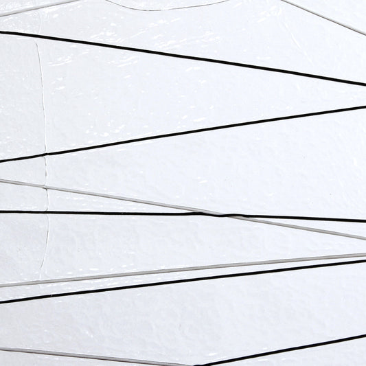 Close-up Bullseye 4171 Stained Glass Sheet Black and White Stringers on Clear 90 COE Fusible Art Glass. Bradstreet Glass