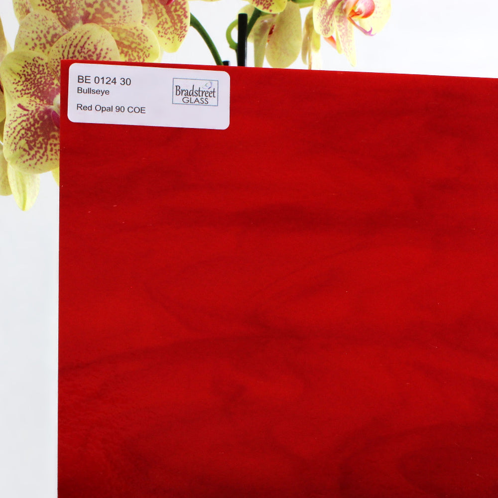 Red Opal Stained Glass Sheet Bullseye 0124 30F.  Fusible red opaque art glass at Bradstreet Glass.