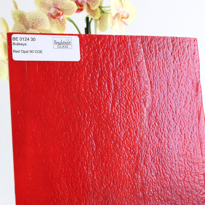 Red Opal Stained Glass Sheet Bullseye 0124 30F.  Fusible red opaque art glass at Bradstreet Glass.