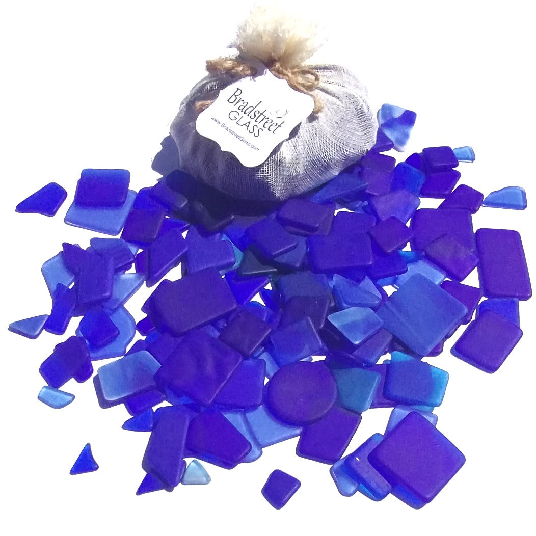 Bradstreet Glass Blue Tumbled Stained Glass 1/2 pound "Sea Glass" in Shades of Blue