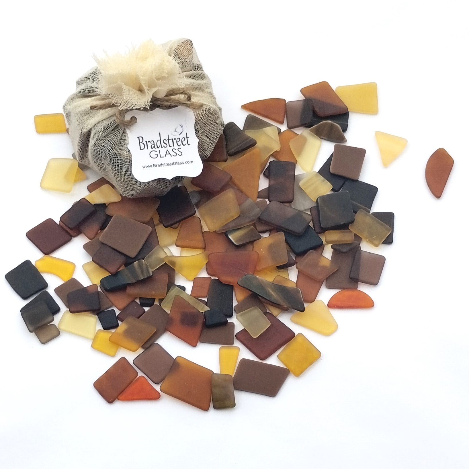 Bradstreet Glass Brown Tumbled Stained Glass 1/2 LB "Sea Glass" Pieces in Shades of Amber Brown