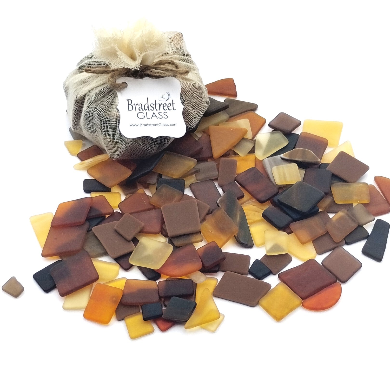 Bradstreet Glass Brown Tumbled Stained Glass 1/2 LB "Sea Glass" Pieces in Shades of Amber Brown